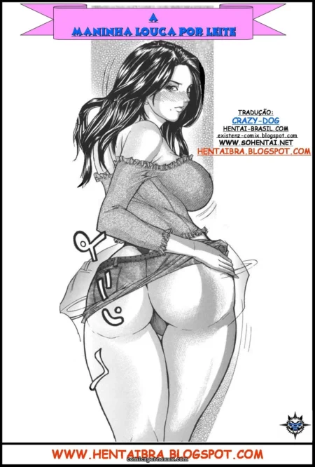 Mulher com top descobrindo peitos grandes, bunda empinada e calcinha abaixada expondo buceta em Maninha Louca Por Leite