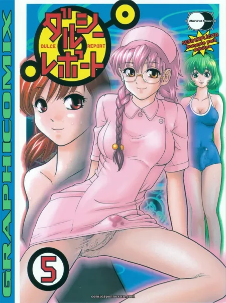 Dulce Report Vol.5: Mulheres em uniforme de enfermeira e biquíni com pernas abertas, exibindo detalhes íntimos em arte erótica explícita.