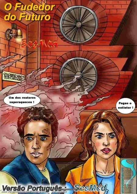 Pênis ereto fode a buceta molhada de suor da mulher contra parede de tijolos com reatores superaquecidos e fumaça envolvente